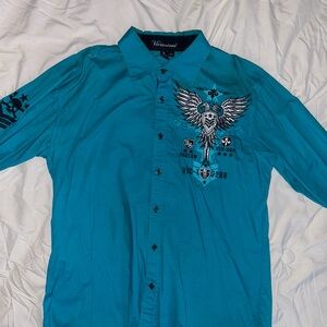 Vintage Mallgoth Victorious Button Front Shirt Y2K Size XL Long Sleeve